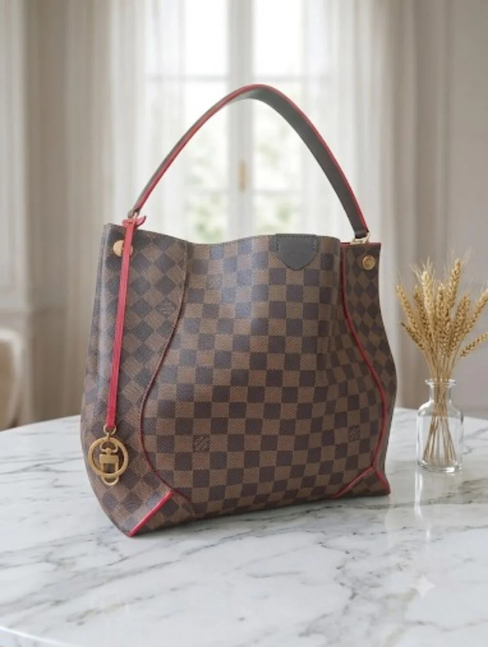 Louis Vuitton Caissa Hobo Damier Ebene Red Cherry Bag Full Set ✨️ EUC